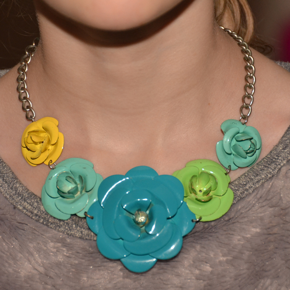 metal enamel flower necklace blue yellow green